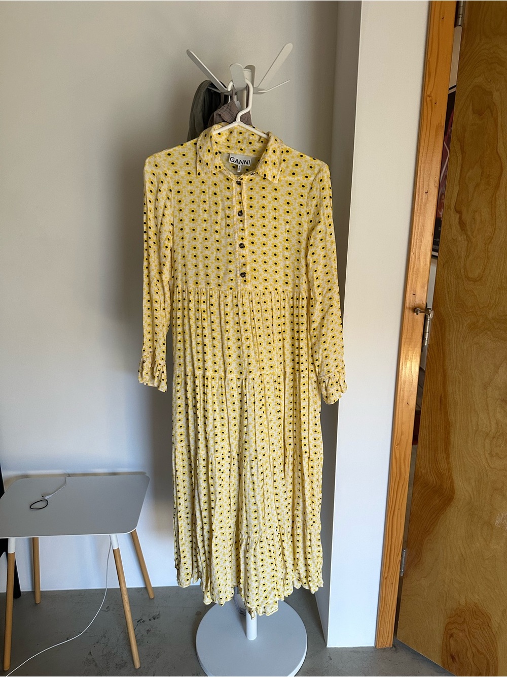 Ganni Yellow Floral Tiered Maxi Dress